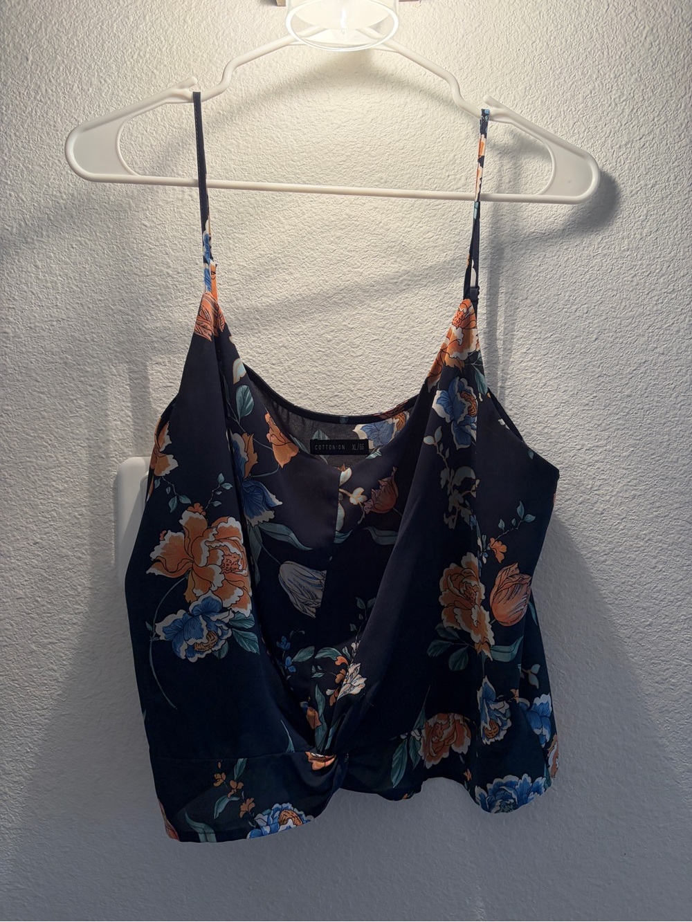 Cotton On Black Floral Twist-Front Camisole with Orange & Blue Blooms